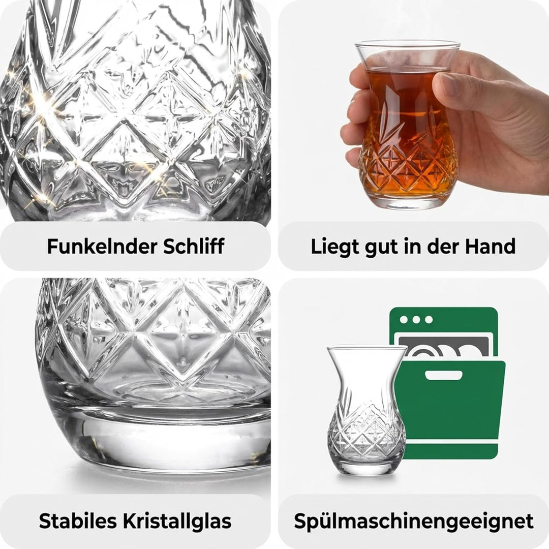 by Pasabahce Timeless Teegläser 170ml, 12er Set, Gläser aus Kristallglas, Facettenschliff, spülmasch