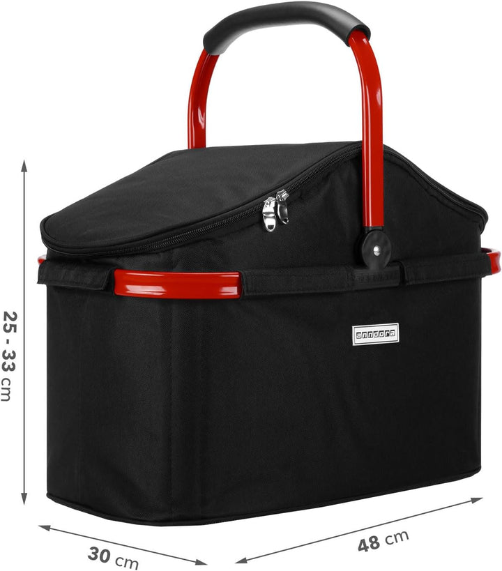anndora Einkaufskorb 25 Liter ISO Picknick Kühlkorb Schwarz - Rahmen Rot Iso: Schwarz Rahmen Rot, Is