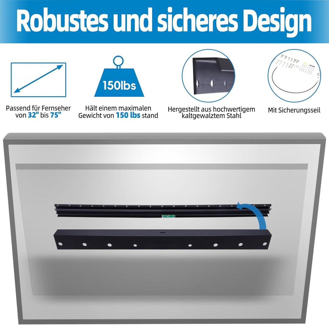 Fernsehhalterung Wand für 32-75 Zoll, Ständerlose TV Wandhalterung, max. VESA 400 x 400 mm, bis zu 6