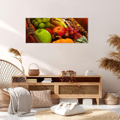 Wandbilder Dekoration Wohnzimmer Weidenkorb Obst Gemüse Panorama Bilder auf Leinwand 120x50cm Leinwa