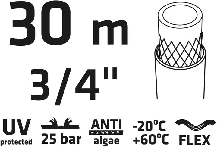 VERTO Gartenschlauch 20m oder 30m, 1/2" oder 3/4" PROFESSIONAL, UV-beständig, Bruchfestigkeit bis 25