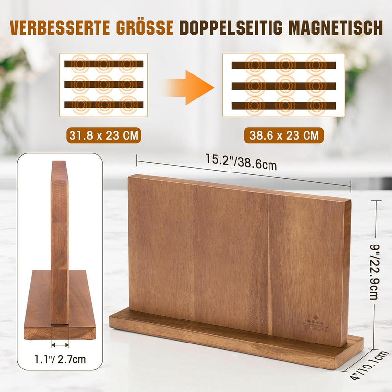 ENOKING Spitzenklasse Plus Messerblock Magnetisch Ohne Messer 38.6 x 23 cm, Doppelseitiger Magnet Me