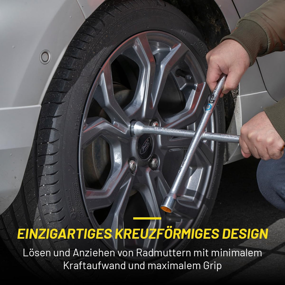DUNLOP Wagenkreuz – Kreuzschlüssel Auto passend für die Abmessungen 17–19–21–23 mm – Radkreuzschlüss