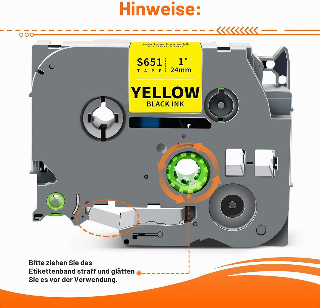 3x Labelwell 24mm kompatibel Schriftband Ersatz für TZ TZe-S651 TZeS651 Schwarz auf Gelb Extra-Stark