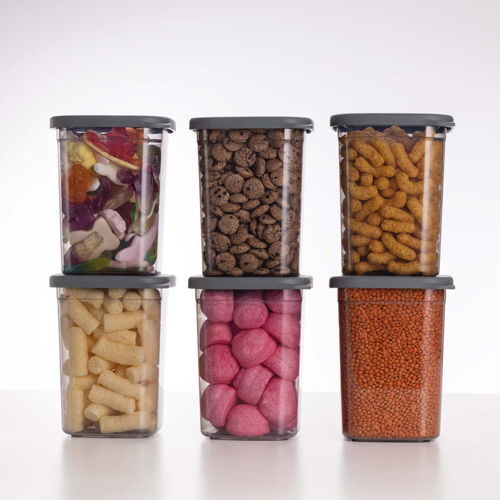 QOONA Luftdichte Vorratsdosen mit Deckel [1000ml - 6er-Set] Anthrazit - Stapelbar & platzsparend für