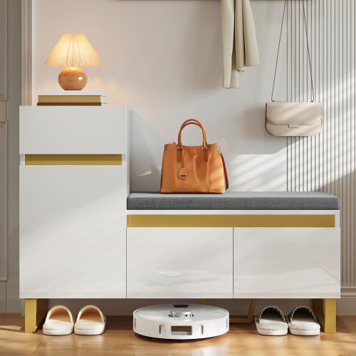 Merax Schuhschrank mit Sitzbank – Schuhbank mit Sitzfläche und mehrstöckigem Stauraum, modernes Schu