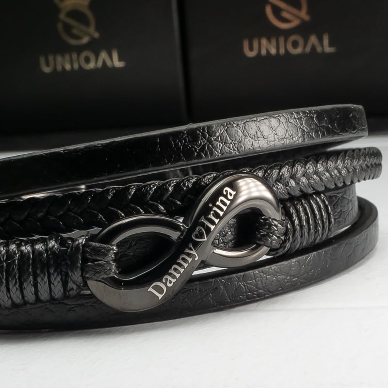 UNIQAL | Personaliesiertes Lederarmband mit Gravur "SHAPE" Herren Damen | Leather Bracelet mens | Ma