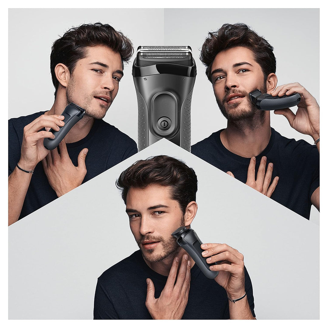 Braun Series 3 3-in-1 Elektrorasierer, Barttrimmer mit 5 Kammaufsätzen, Wet&Dry, 45 Minuten Akkulauf