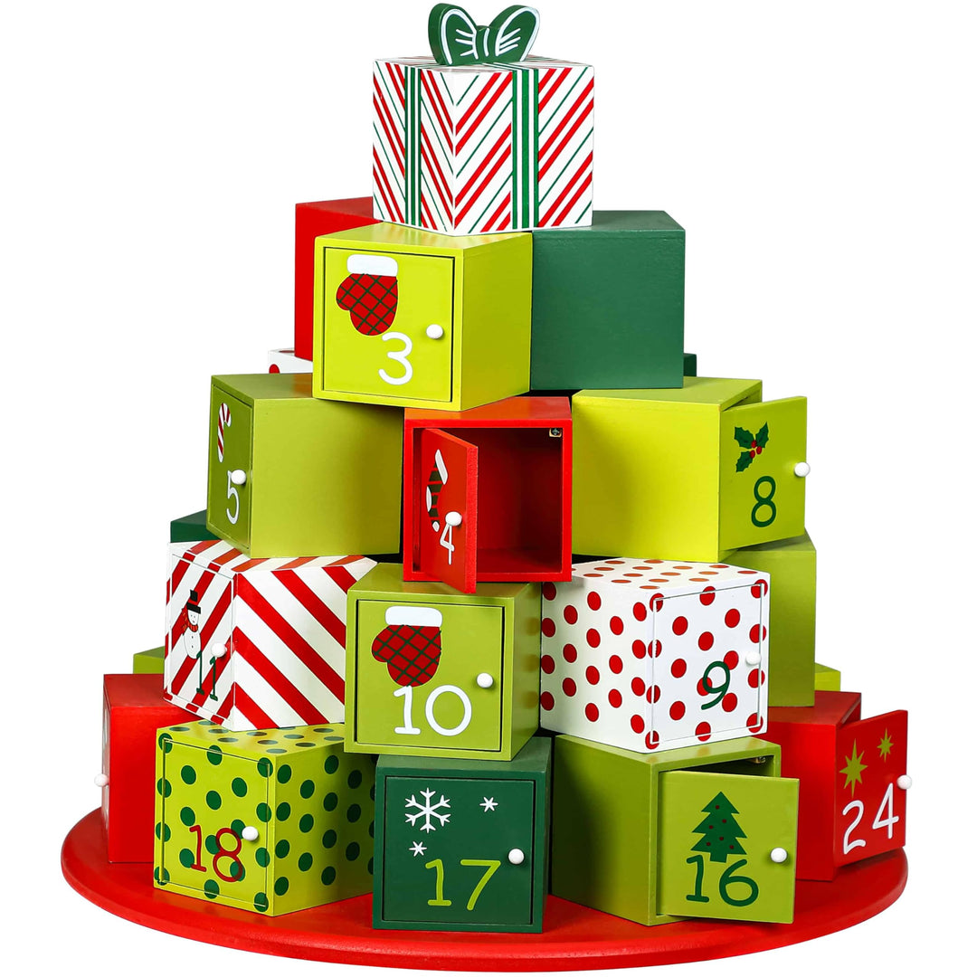 SPIELWERK® Wiederverwendbarer Adventskalender Geschenkeberg XL Zum Befüllen 24 Grosse Türchen Weihna