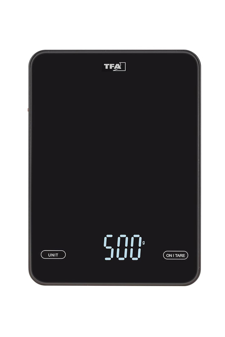 TFA Dostmann Digitale Küchenwaage aufladbar USB C 10kg Pancake, 50.2010, 1g Auflösung, ON/OFF Schalt
