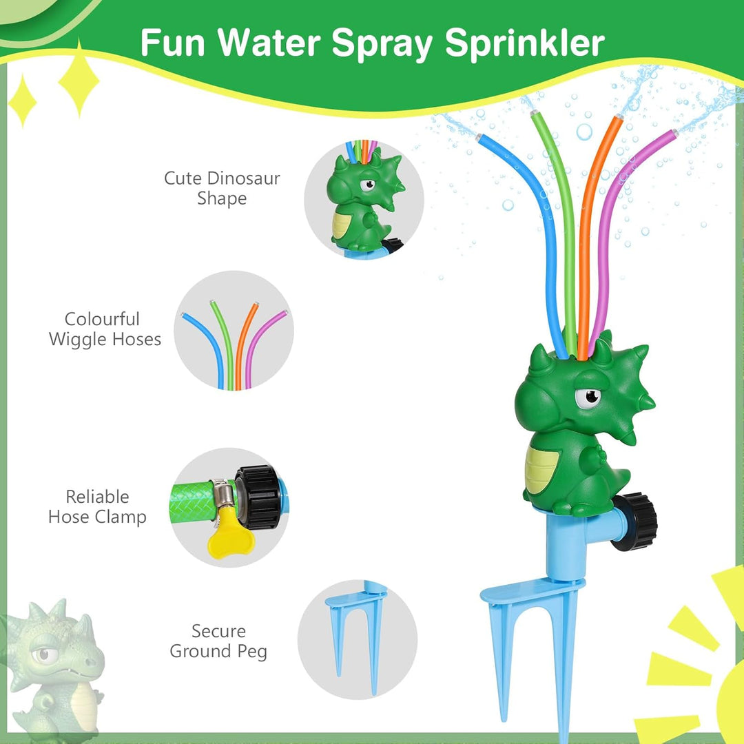 MoKo Wassersprinkler für Kinder, Dinosaurier Outdoor Wasserspielzeug, Schwimmbad Spielzeug mit 4 Fle
