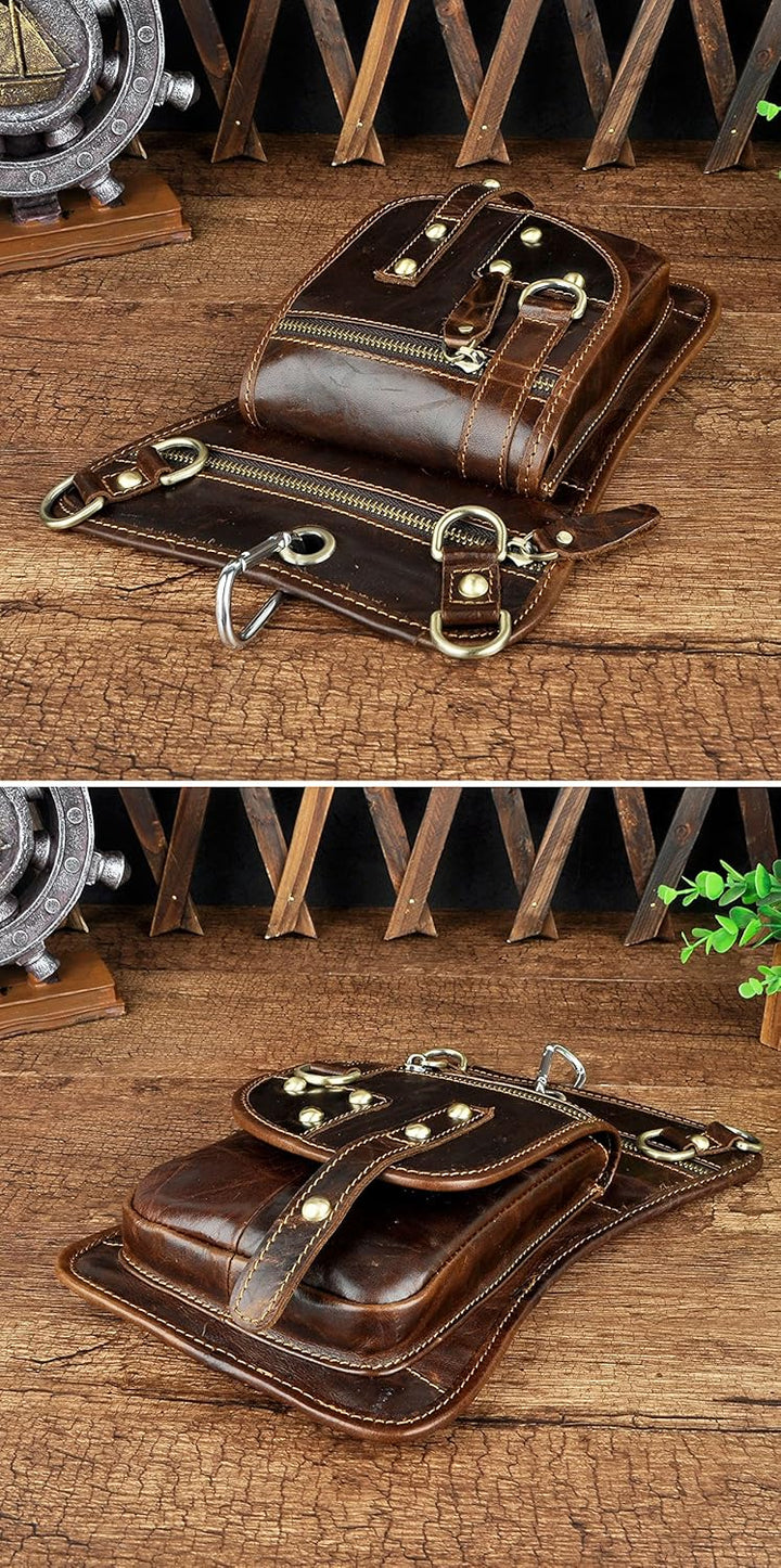 Le'aokuu Herren Echtes Leder Tasche Hüfttasche Gürteltasche Drop Leg Thigh Bag Hip Fanny Bum Belt We