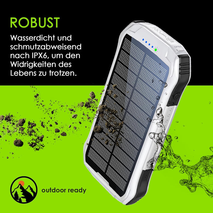 Boompods Neutron 10000mAh Power Bank Solar, tragbares Ladegerät, Solar Powerbank mit Schnellladefunk