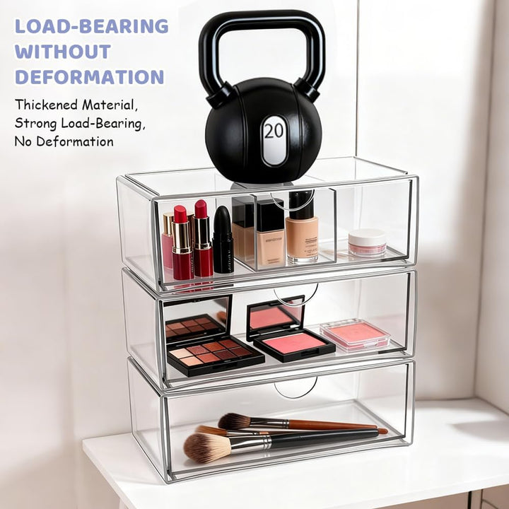3 Stück Acryl Schmink Organizer Schminktisch Make up Organizer Kosmetik Makeup Organizers Schubladen