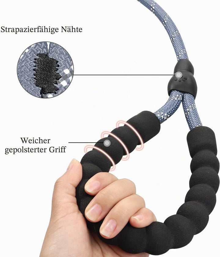 TagME Retrieverleine mit Zugstopp,Reflektierende Seilleine 185 cm Moxonleine,Weicher gepolsterter Gr