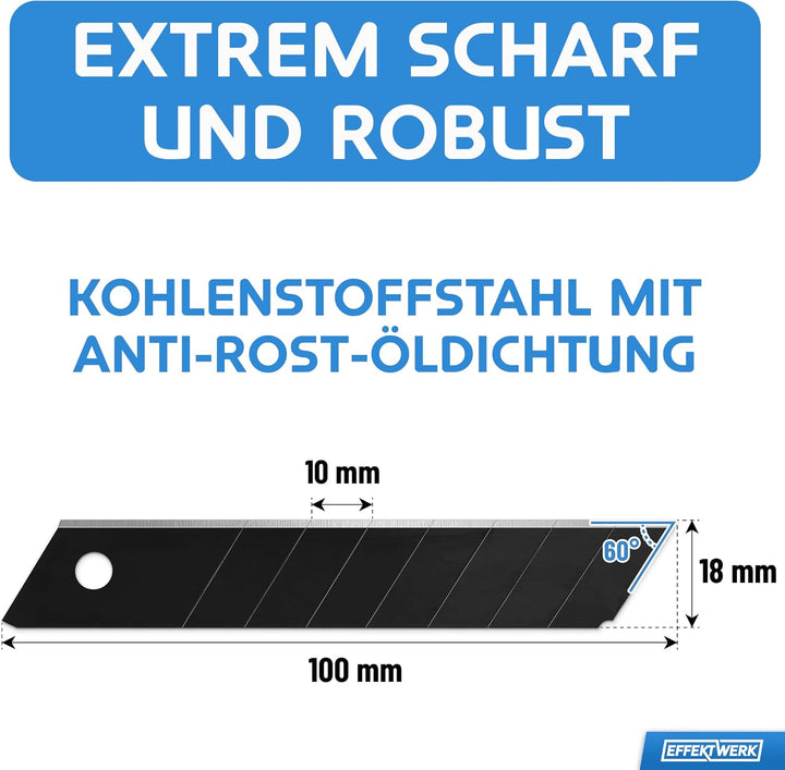EffektWerk Cuttermesser-Klingen (Schwarz, 360er-Pack), 18-mm-Ersatzklingen für Allzweckmesser, robus