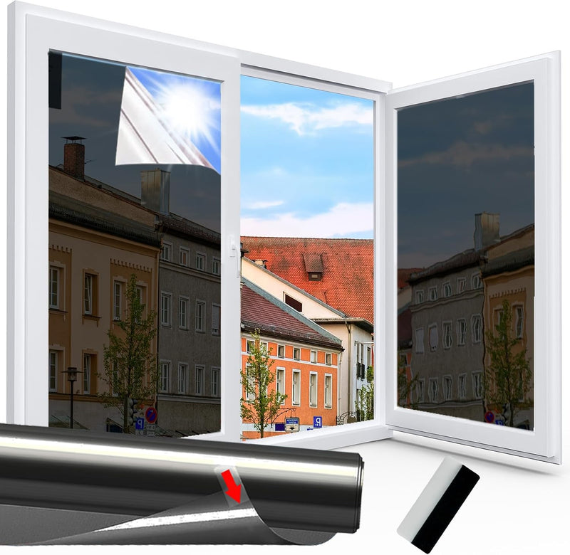 Fenster Sichtschutz Folie Spiegelfolie Einseitig durchsichtig Reflektierende Fensterfolie Sonnenschu