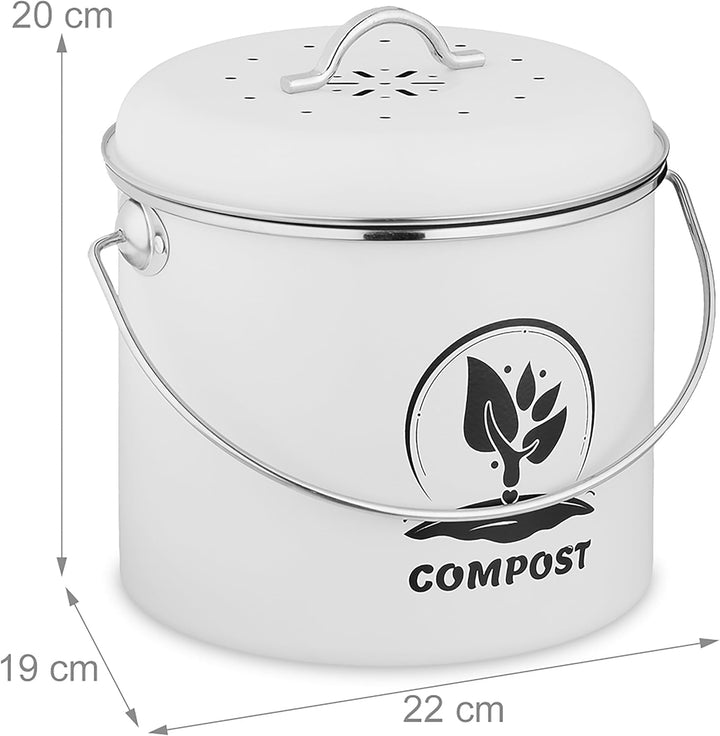 Relaxdays Komposteimer Küche, 3,5 Liter, 2 Aktivkohlefilter, mit Deckel, Henkel, Eisen, Biomüllbehäl