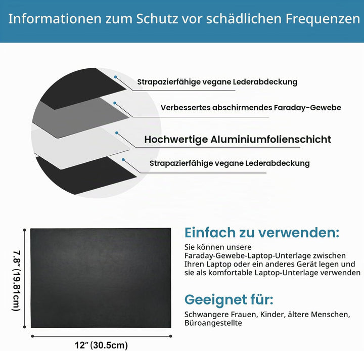 Laptop Pad Protection, 30 * 40 cm, EMF-Schutz-Laptop-Pad, Strahlungsblockierendes Computer-Pad, EMF-