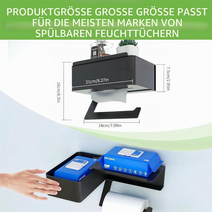 Toilettenpapierhalter ohne Bohren, Klopapierhalter 304 Edelstahl, Schwarzer Klopapierhalter mit Feuc
