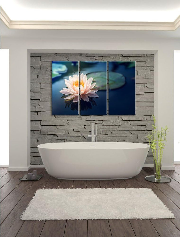 Pixxprint Eine schöne rosa Lotosblume in Teich 3-Teiler Leinwandbild 120x80 Bild auf Leinwand