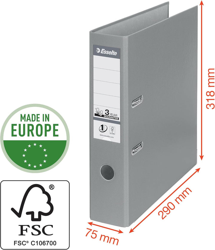 Esselte Ordner breit, DIN A4, 10er Pack, 7,5 cm Rückenbreite, Kunststoff-Ordner, Schwarz, Vivida, 81