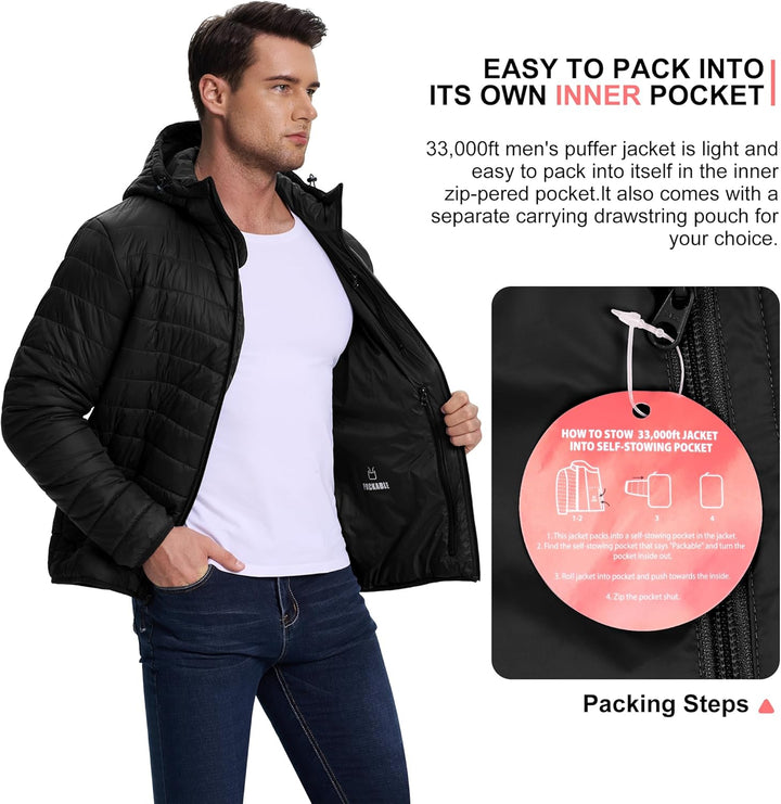 33,000ft Herren Leichte Steppjacke Outdoor Wasserbeständige Übergangsjacke Warme Winterjacke für Män