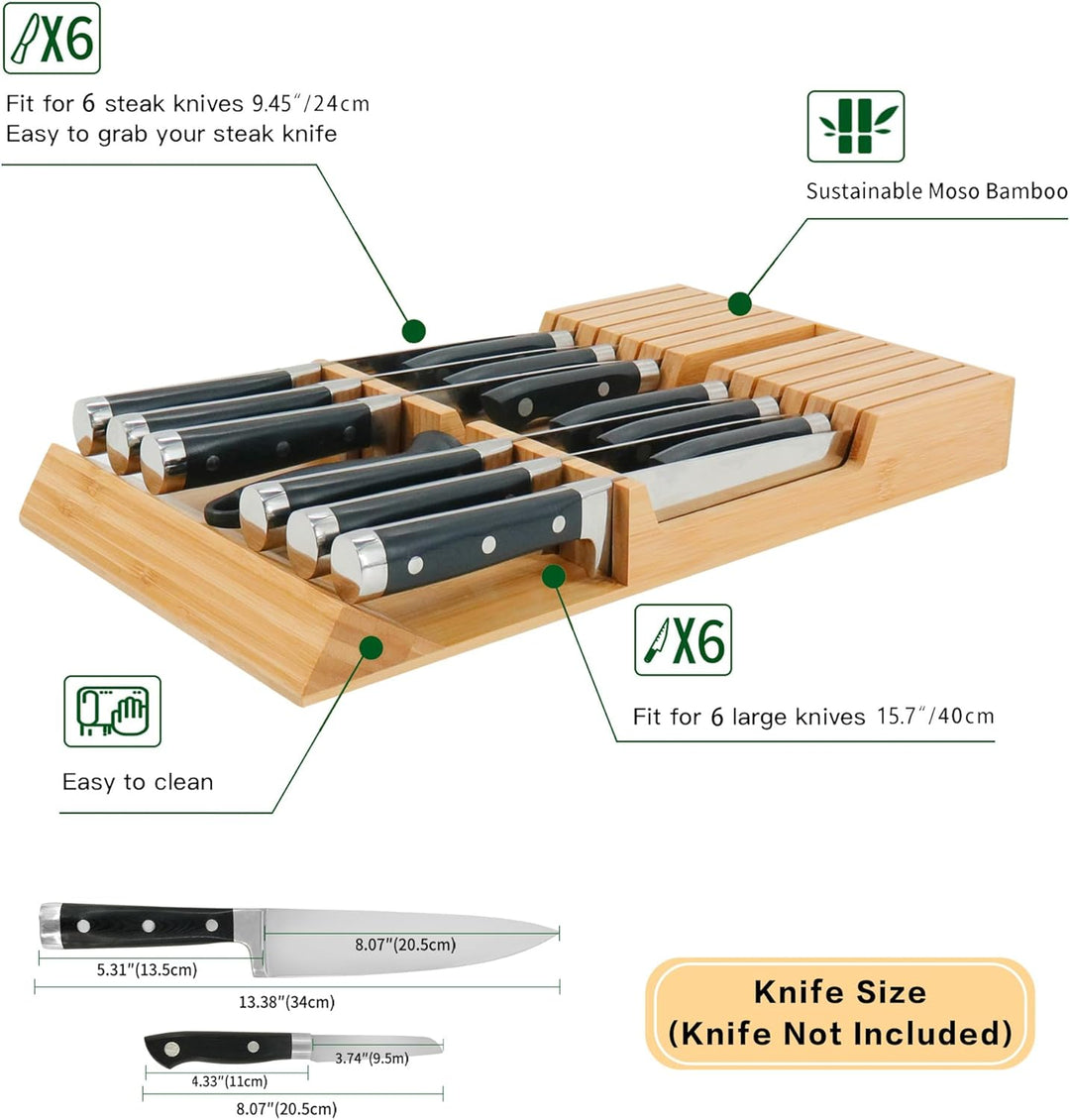 Utoplike In-Drawer Knife Block Bambus Küchenmesser Drawer Organizer, Steakmesserhalter mit grossem G