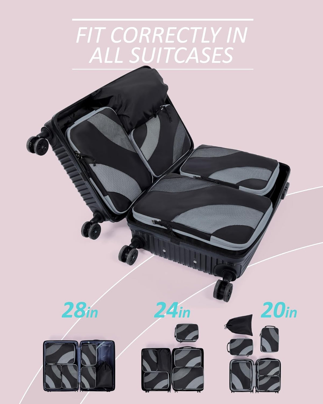 BAGSMART Packing Cubes Compression 6 Stück, Packwürfel Kompression Koffer Organizer Set, Travel Esse
