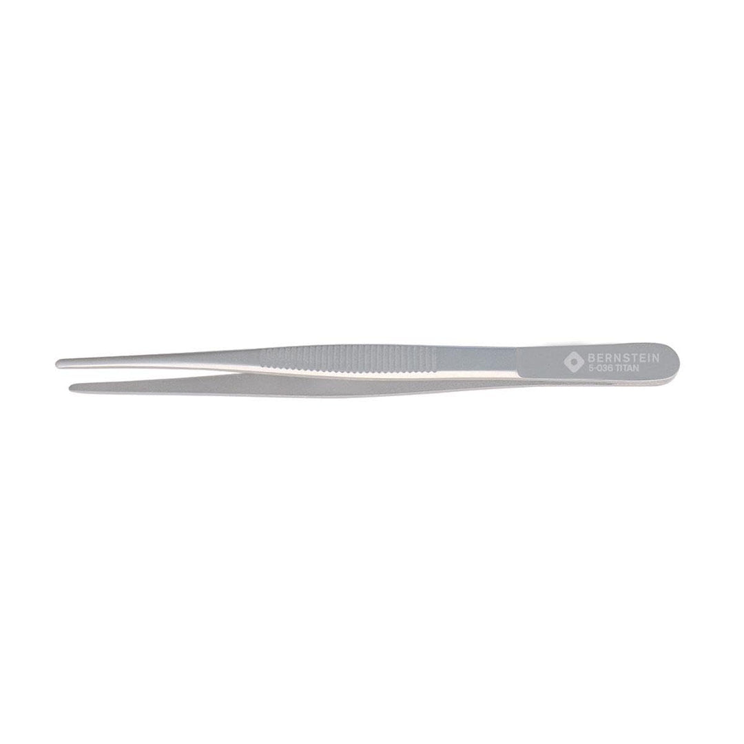 Titan-Pinzette, 145 mm, gerade-rund-breit mit feiner Zahnung