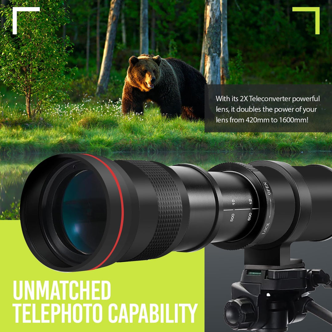 Leistungsstarkes 420-1600 mm f/8.3 HD manuelles Telezoomobjektiv für Sony Alpha A33, A35, A37, A55,