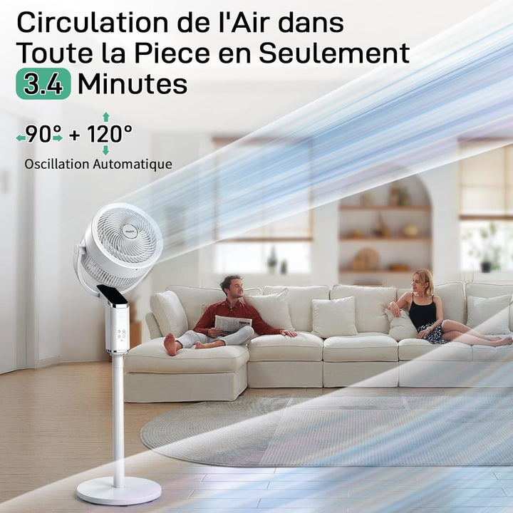 LEADZM Standventilator, leise, leistungsstark, omnidirektionale Oszillation 90 ° + 120 °, Höhe 62 –