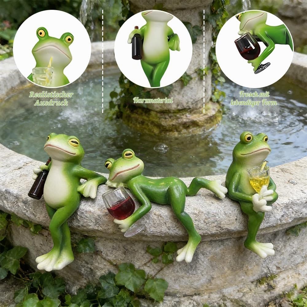 3 Stück Frosch Blumentopf Hänger, Frosch Deko Garten, Harz Lustige Figuren Gartendeko, Gartenfigur S
