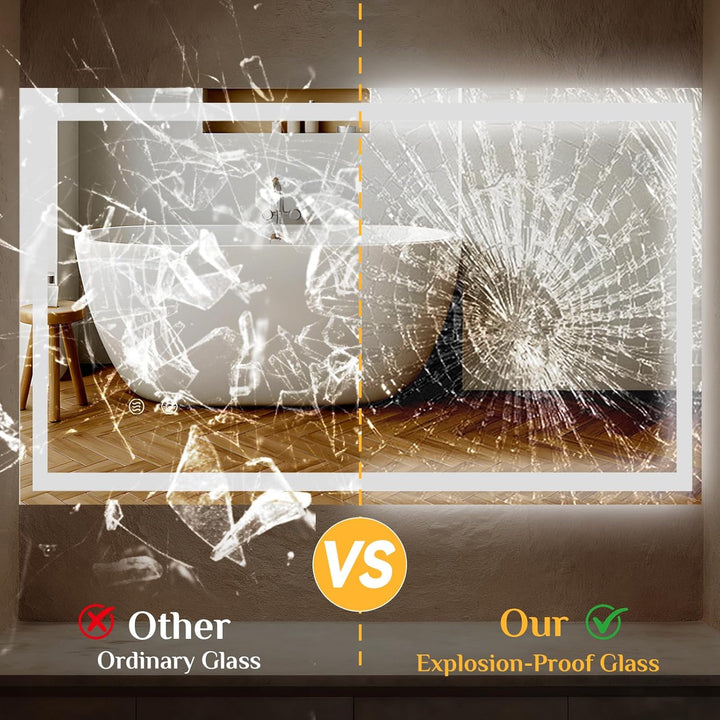 Badspiegel mit Beleuchtung 100×60 cm, LED Spiegel mit 3 Lichtfarben Dimmbar, Gehärtetes Glas Explosi