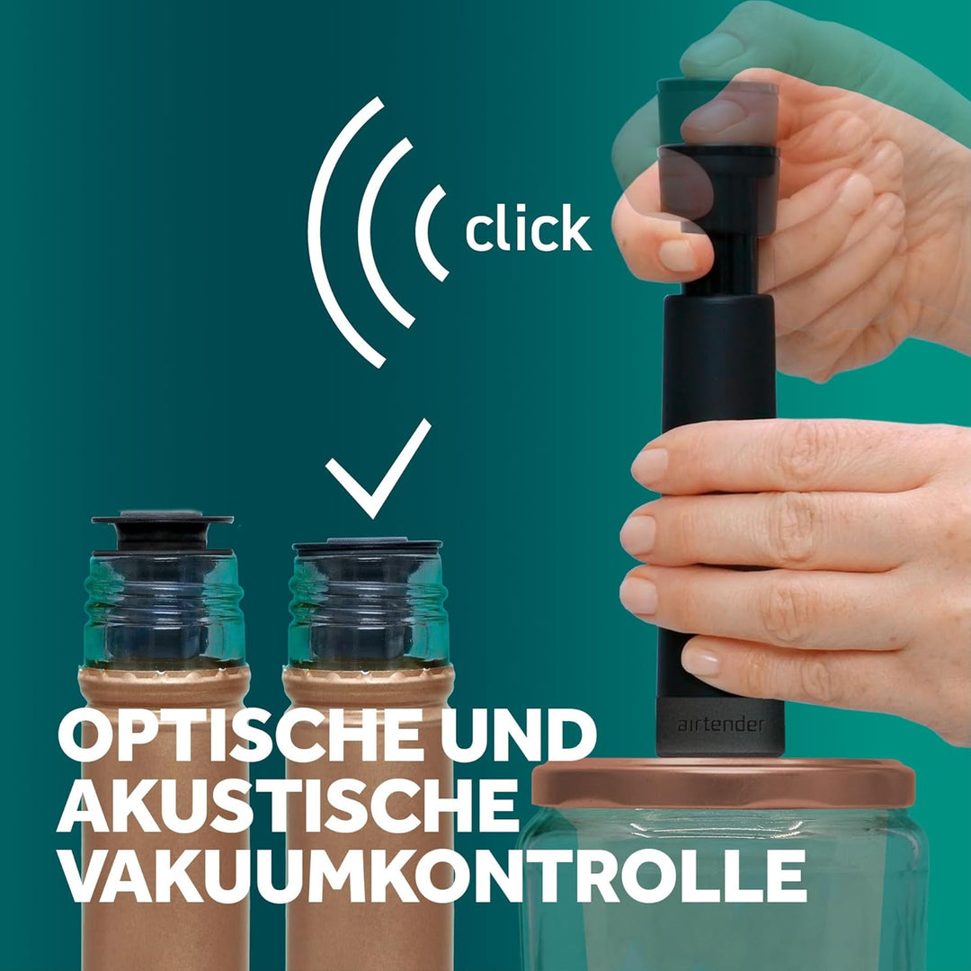 Airtender Vakuumset Gläser & Flaschen - Vakuumpumpe - 6 Weinstopper - Geschenkbox