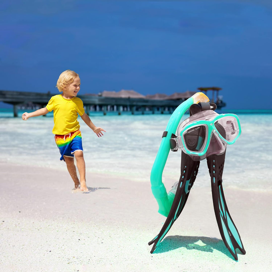 HH HHAO SPORT Schnorchelset Kinder mit Flossen, 180° Panorama Weitblick Taucherbrille Kinder, Verste