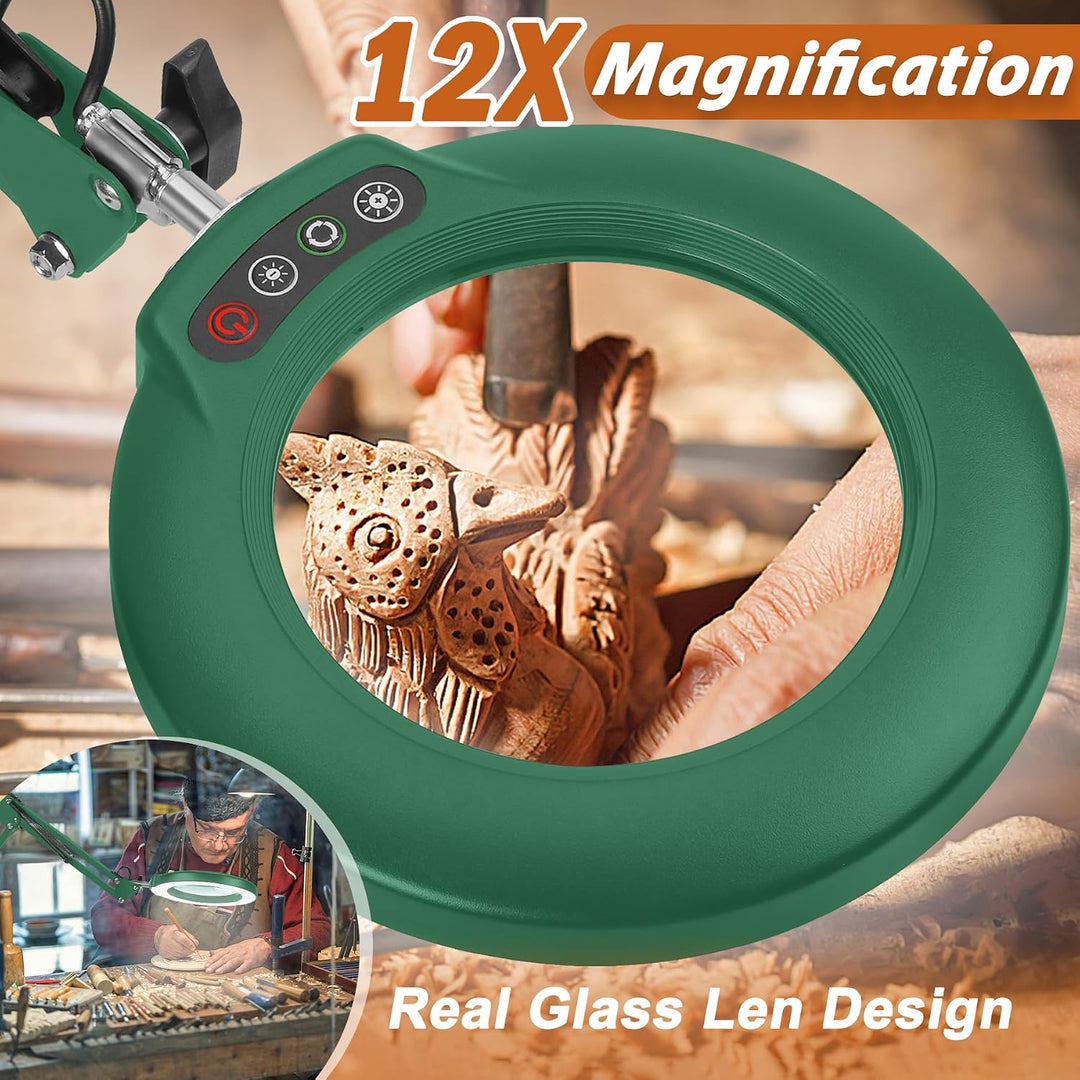 Veemagni 10X Lupe mit Licht, 5 Farbmodi Stufenlos Dimmbar 2-in-1 Schreibtischlampe und Klemme, LED B
