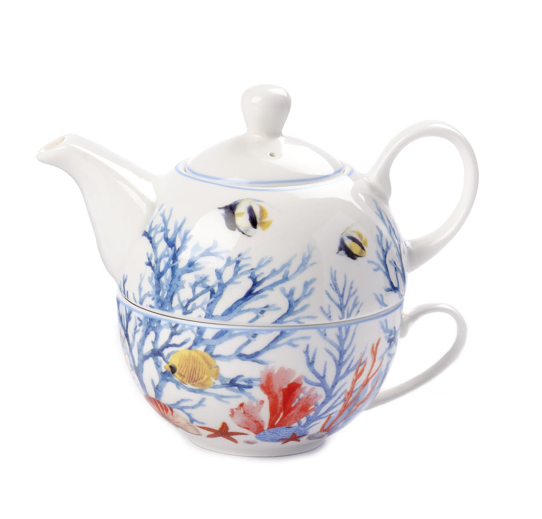 Set Teiera e Tazza a Tema Marino 13.6 cm in Porcellana d'Autore Nàvel con Gift Box Idea Regalo Bombo