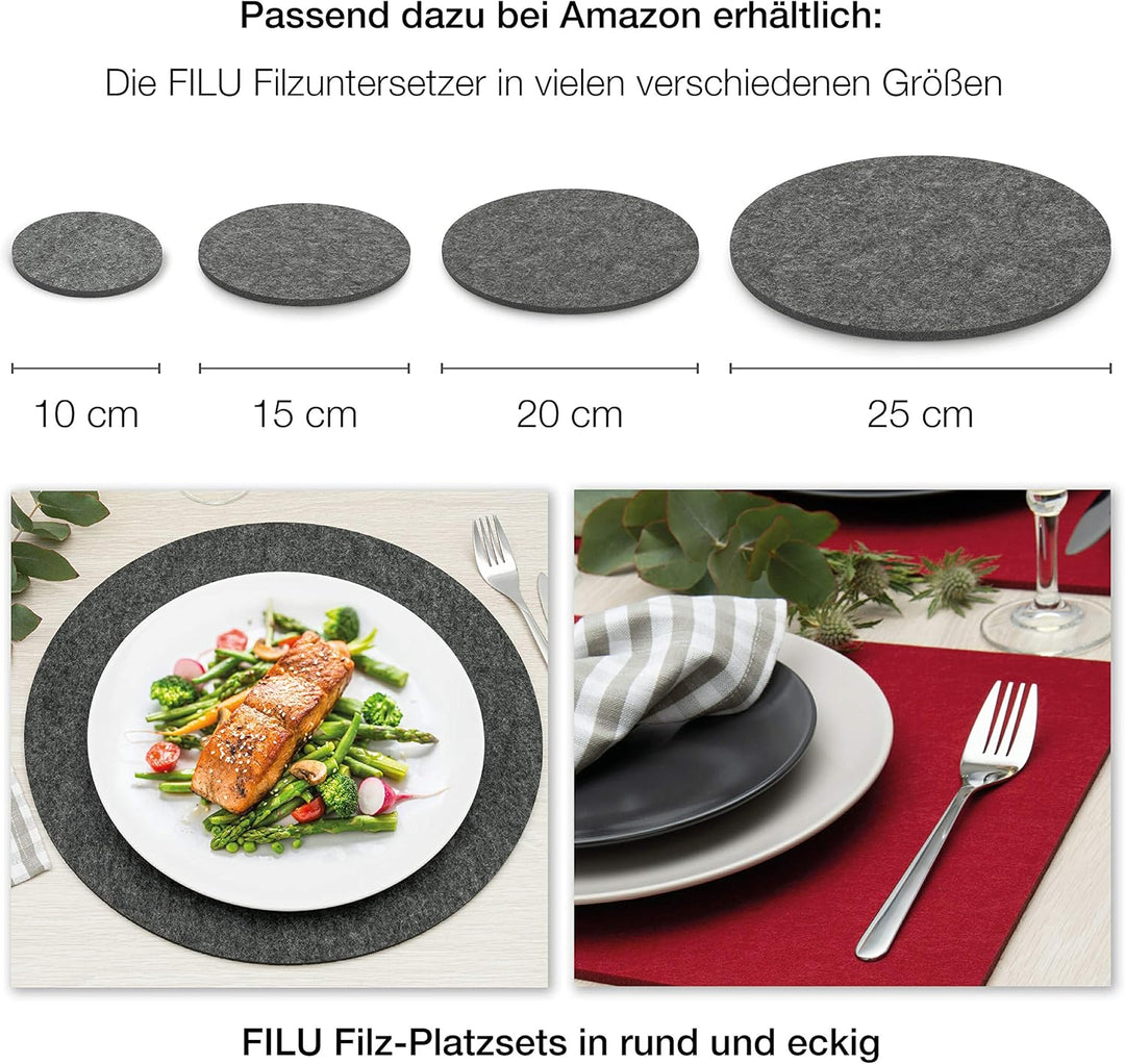 FILU Filzuntersetzer rund 20cm 4er Pack (Farbe wählbar) tannengrün - Untersetzer aus Filz für Tisch