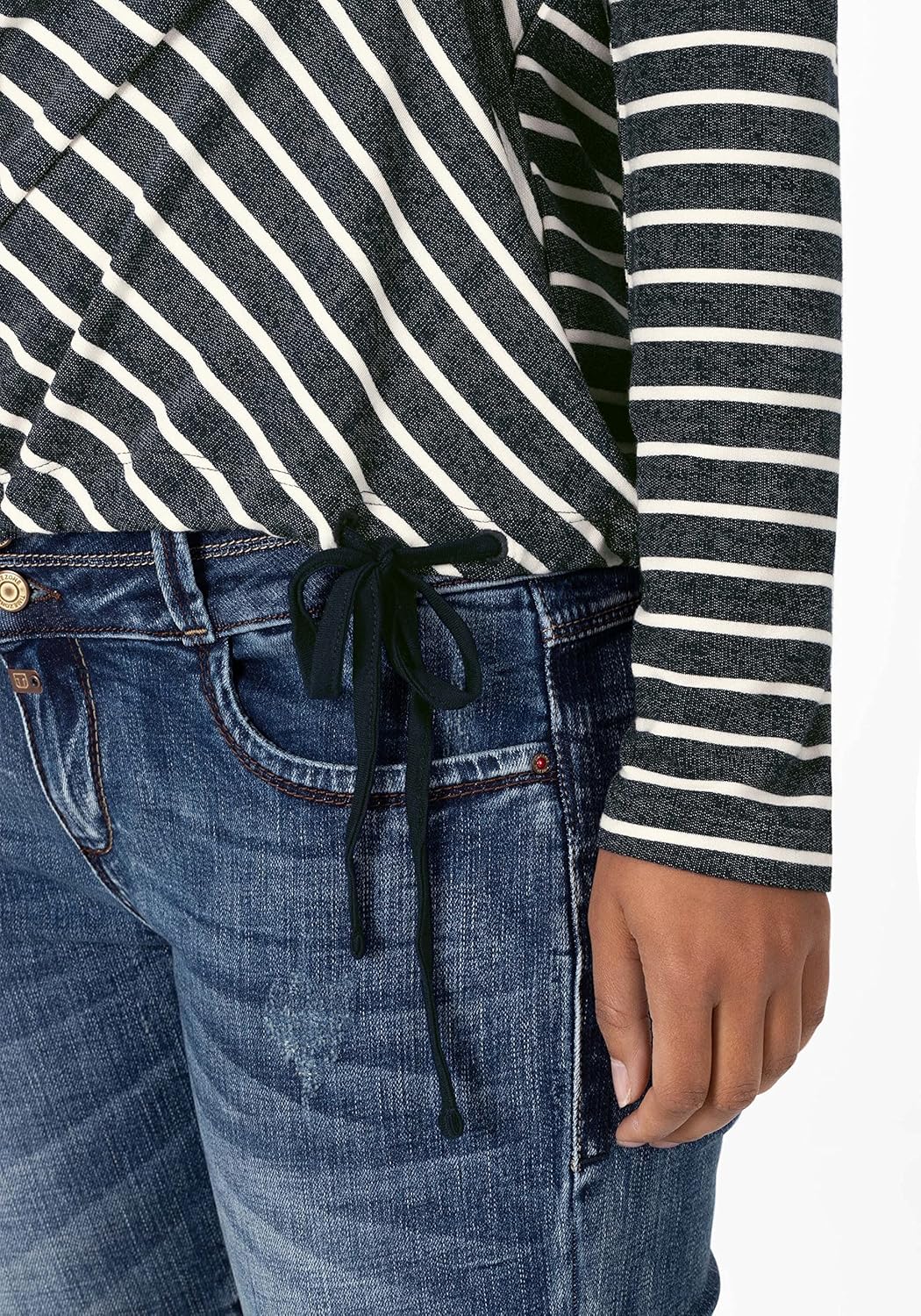 Timezone Damen Striped Sporty Longleeve T-Shirt S Blue Grey Stripe, S Blue Grey Stripe