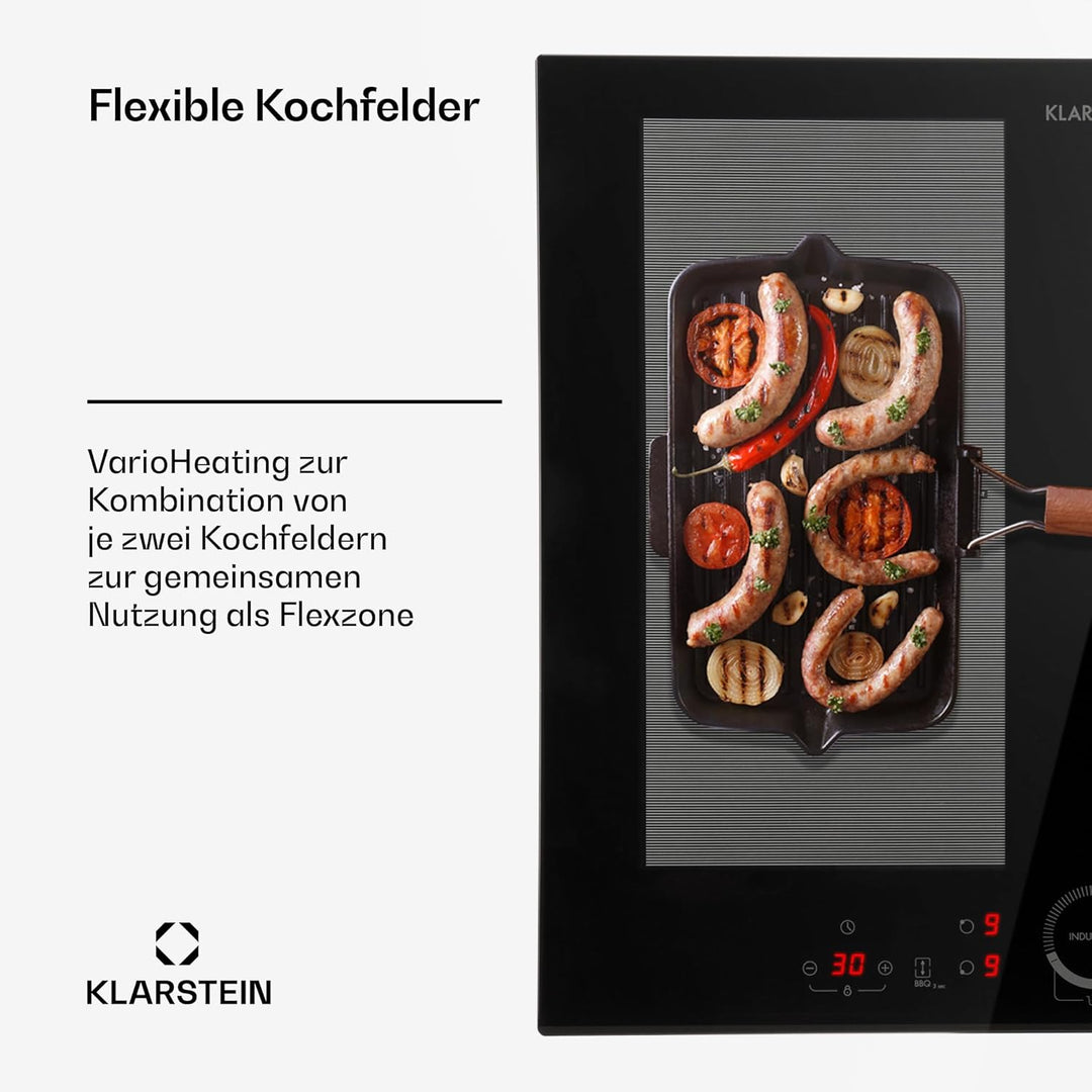 Klarstein Induktionskochfeld, Glaskeramik Kochfeld, mit 4 Platten, Einbau- mit Touch-Display, Digita