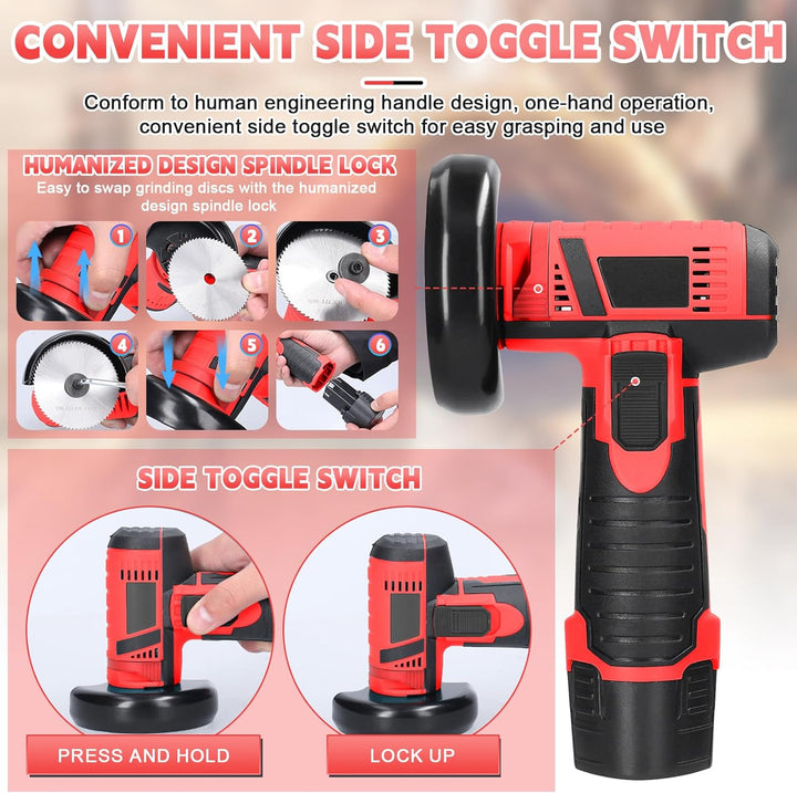 Mini Winkelschleifer, Akku Flex, Winkelschleifer Set 12V, Mit 2 Batterien 2000mAh & 6 Trennscheiben,