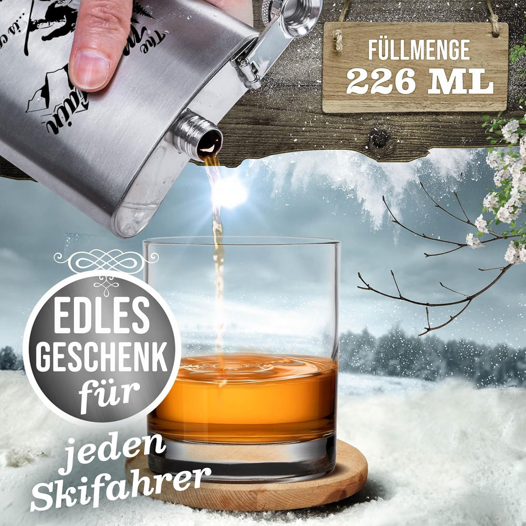 Flachmann mit Gravur aus Edelstahl selbst gestalten - The mountain is calling! - mit Name gravieren