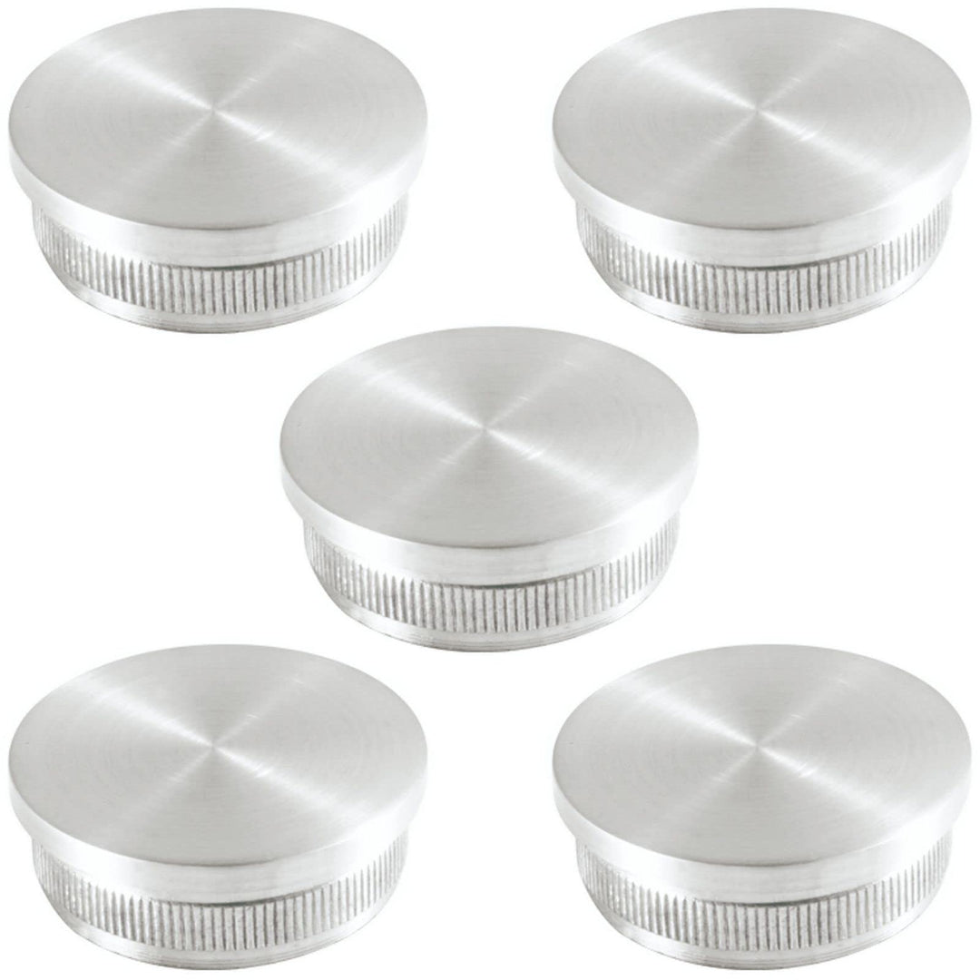 5 x Edelstahl Endkappe, Rohrverschluss,Rohrstopfen flach mit Rändel für Ø 42,4 mm Handlauf 5 Endkapp