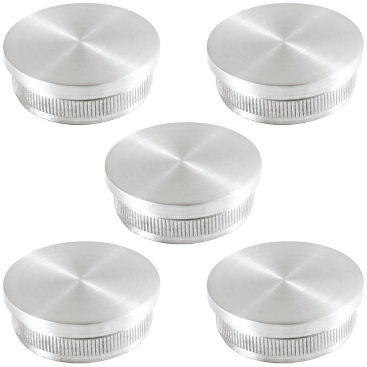 5 x Edelstahl Endkappe, Rohrverschluss,Rohrstopfen flach mit Rändel für Ø 42,4 mm Handlauf 5 Endkapp