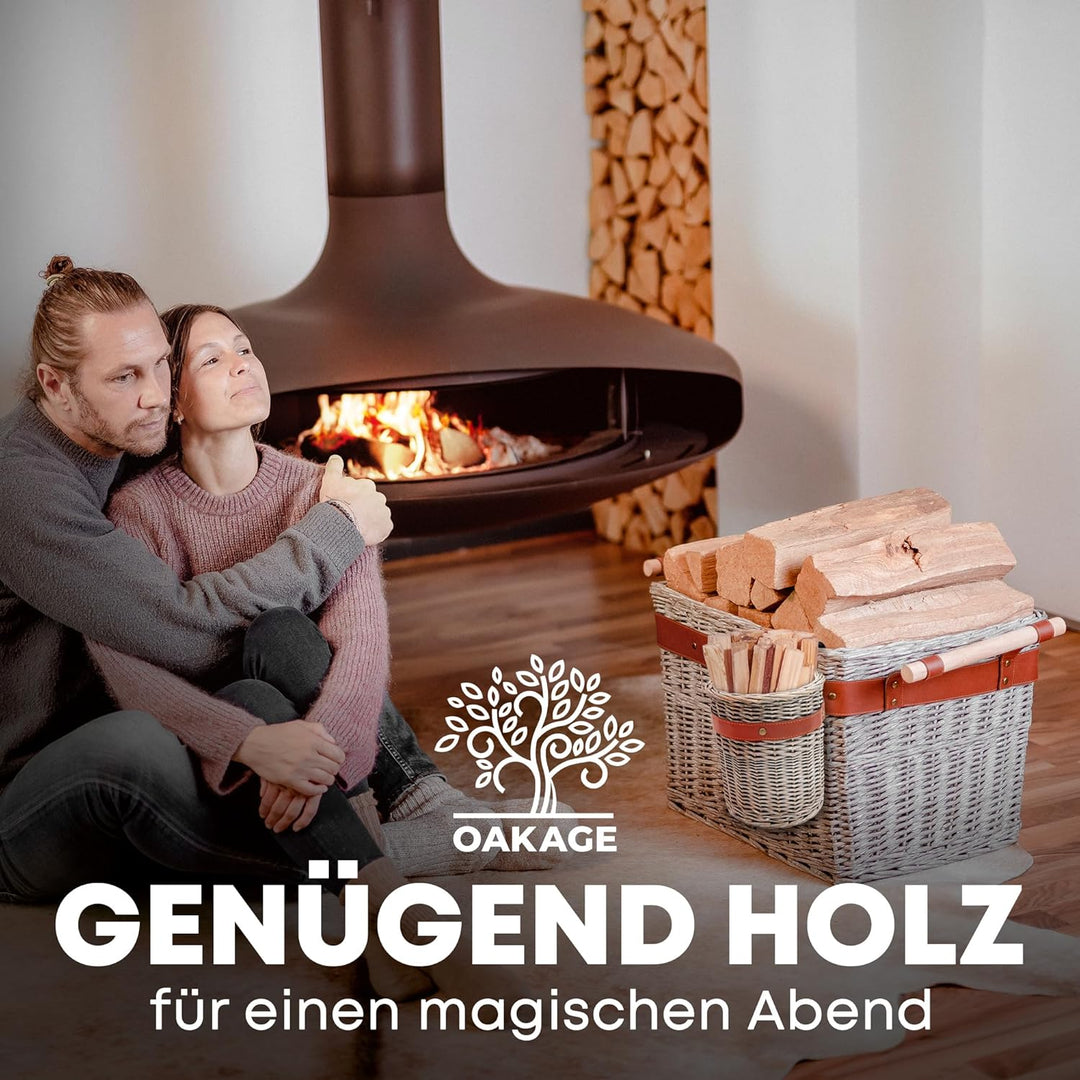 OAKAGE® Holzkorb für Kaminholz Gross aus Weide Kaminholzkorb Feuerholzkorb Brennholzkorb Weidenkorb