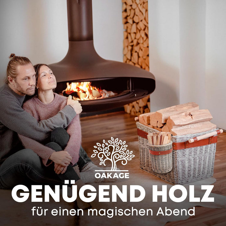 OAKAGE® Holzkorb für Kaminholz Gross aus Weide Kaminholzkorb Feuerholzkorb Brennholzkorb Weidenkorb