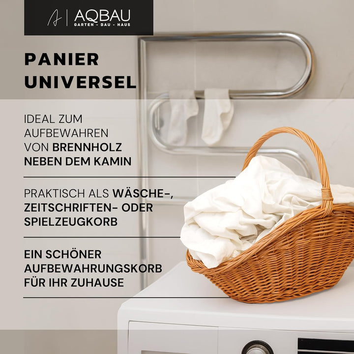 Kaminholzkorb aus Weide 65 x 35 cm – Handgefertigte Holz- & Dekokörbe mit Griff – Kamin Holzkorb Nat