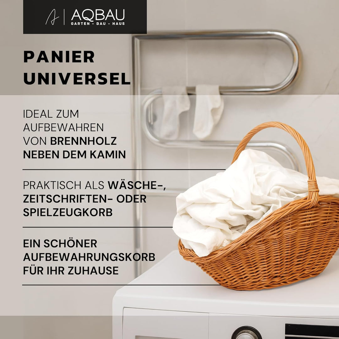 Kaminholzkorb aus Weide 70 x 44 cm – Handgefertigte Holz- &amp; Dekokörbe mit Griff – Kamin Holzkorb Nat
