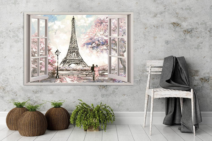 Feeby Viles - Leinwand Bilder - Fensterblick Natur- 120x80 cm- Deko Wohnzimmer - Wandbilder Schlafzi